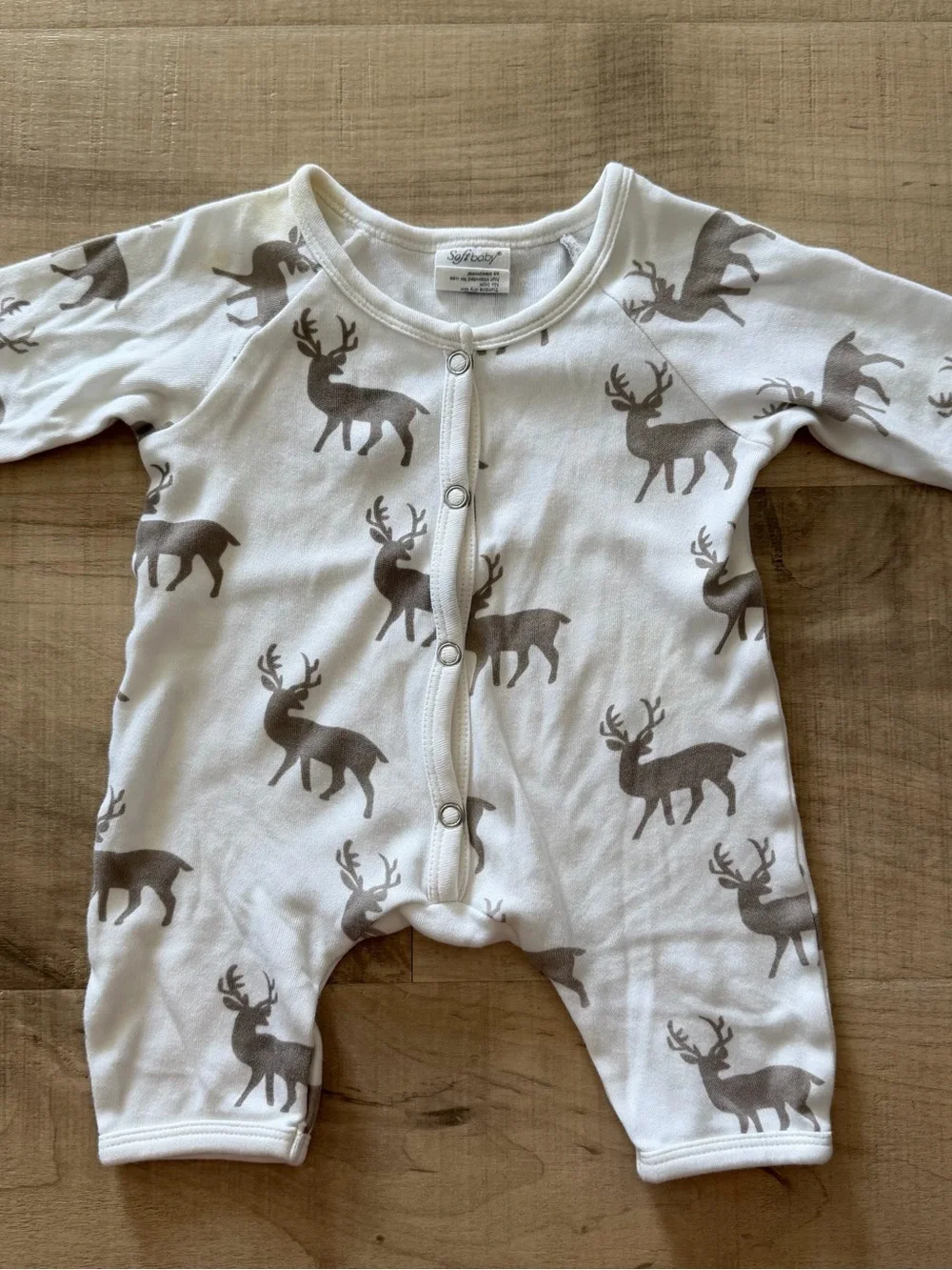 Baby One-Piece Footie with Taupe Deer Print